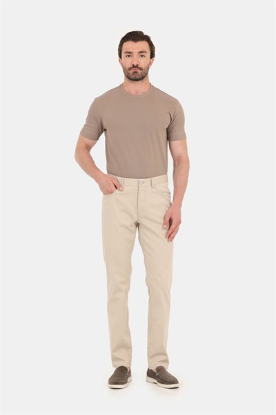 Erkek Taba Normal Kesim Regular Fit %100 Pamuk Dokuma Bisiklet Yaka Basic T-Shirt