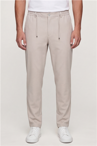 Erkek Taş Renk Regular Fit Standart Boy Dokuma Armürlü Pantolon