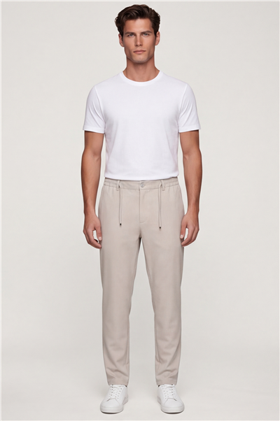 Erkek Taş Renk Regular Fit Standart Boy Dokuma Armürlü Pantolon