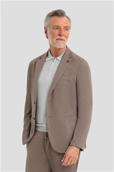 Erkek Vizon Dar Kesim Slim Fit Modal Kumaş Mono Yaka Lastikli Bel Astarsız 6 Drop Takım Elbise