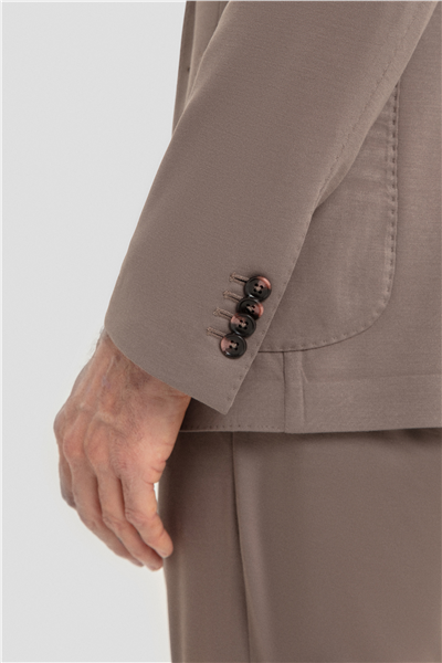 Erkek Vizon Dar Kesim Slim Fit Modal Kumaş Mono Yaka Lastikli Bel Astarsız 6 Drop Takım Elbise