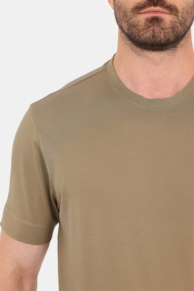 Erkek Vizon Normal Kesim Regular Fit %100 Pamuk Dokuma Bisiklet Yaka Basic T-Shirt