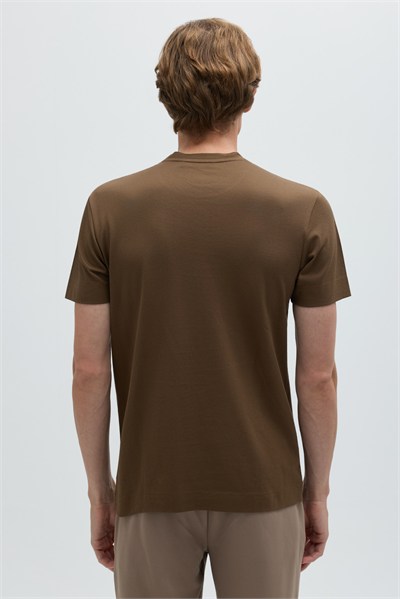 Erkek Vizon Normal Kesim Regular Fit %100 Pamuk Dokuma Bisiklet Yaka Basic T-Shirt