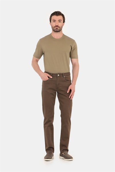 Erkek Vizon Normal Kesim Regular Fit %100 Pamuk Dokuma Bisiklet Yaka Basic T-Shirt