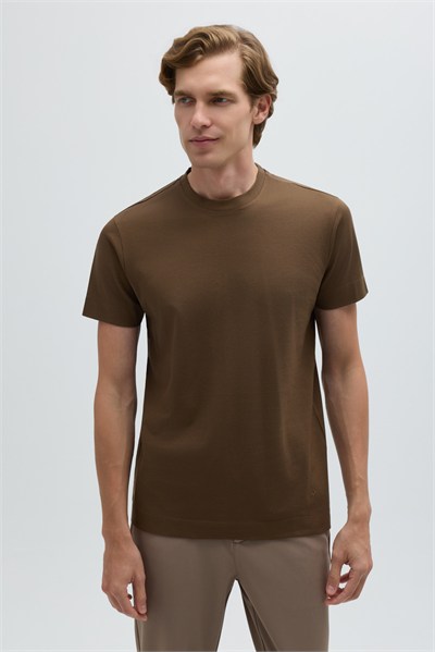 Erkek Vizon Normal Kesim Regular Fit %100 Pamuk Dokuma Bisiklet Yaka Basic T-Shirt