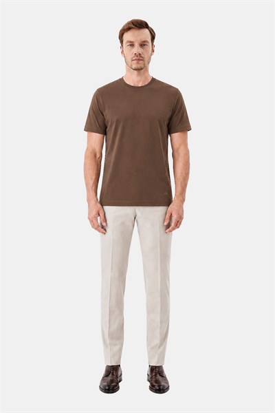 Erkek Vizon Normal Kesim Regular Fit %100 Pamuk Dokuma Bisiklet Yaka Basic T-Shirt