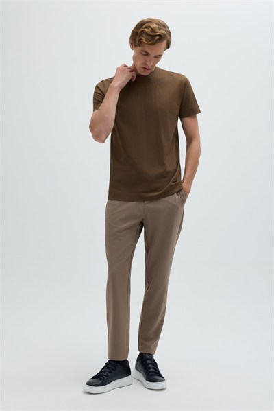 Erkek Vizon Normal Kesim Regular Fit %100 Pamuk Dokuma Bisiklet Yaka Basic T-Shirt