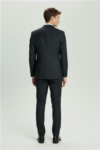 Erkek Yeşil Dar Kesim Slim Fit Mono Yaka Fleto Kapaklı Cep 6 Drop Takım Elbise
