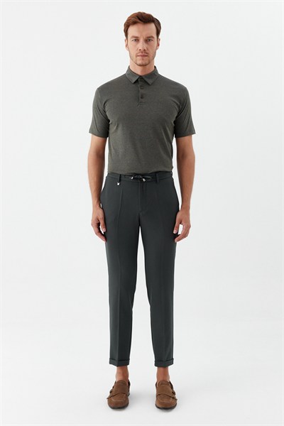 Erkek Zümrüt Dar Kesim Slim Fit Dokuma Yan Cep Jogger Pantolon