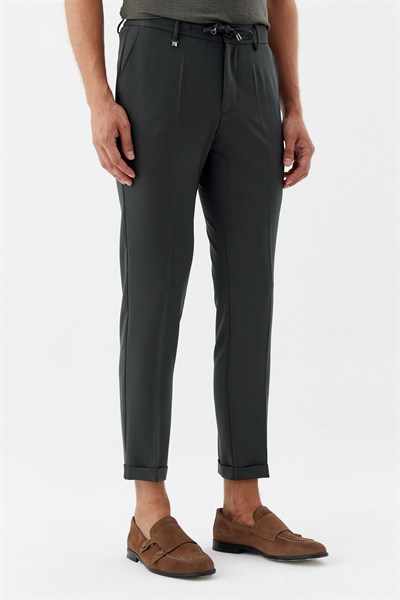 Erkek Zümrüt Dar Kesim Slim Fit Dokuma Yan Cep Jogger Pantolon