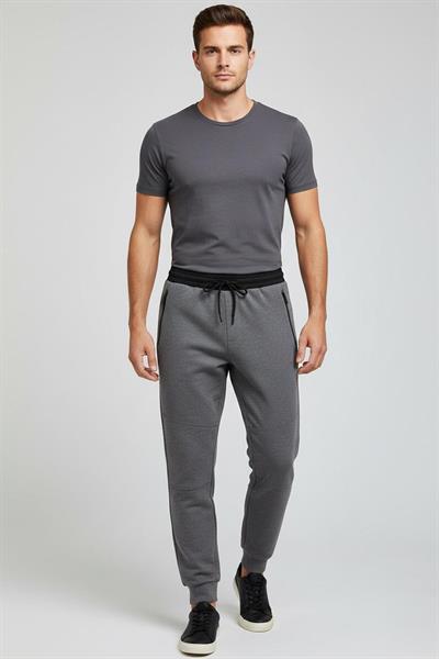 Giotelli Erkek Antrasit Normal Kesim Regular Fit Viskon Fermuar Cepli Bel Lastikli Jogger Eşofman Altı