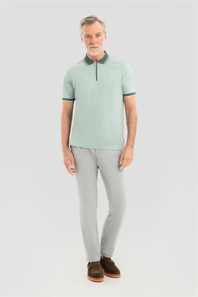 Fermuarlı Polo Yaka  Erkek T-Shirt Açık Yeşil