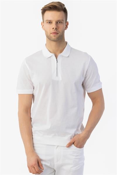 FERMUARLI  POLO YAKA ERKEK T-SHIRT Beyaz