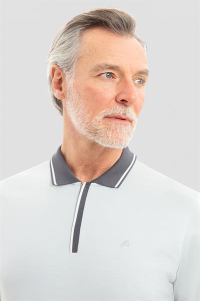 Fermuarlı Polo Yaka  Erkek T-Shirt Açık Gri