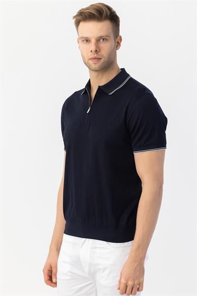 FERMUARLI  POLO YAKA ERKEK T-SHIRT Lacivert