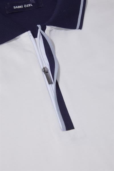 Fermuarlı Polo Yaka  Erkek T-Shirt Beyaz