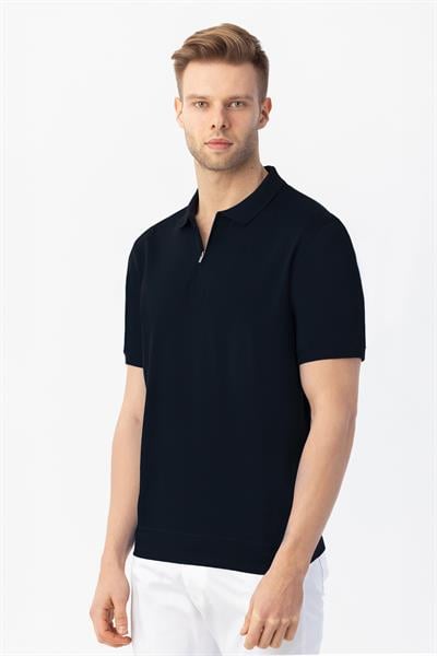 FERMUARLI  POLO YAKA ERKEK T-SHIRT Siyah