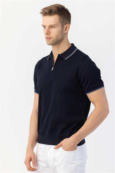 FERMUARLI  POLO YAKA ERKEK T-SHIRT Lacivert