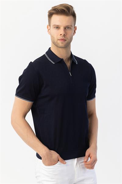 FERMUARLI  POLO YAKA ERKEK T-SHIRT Lacivert
