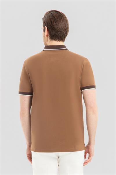 Fermuarlı Polo Yaka  Erkek T-Shirt Açık Kahve