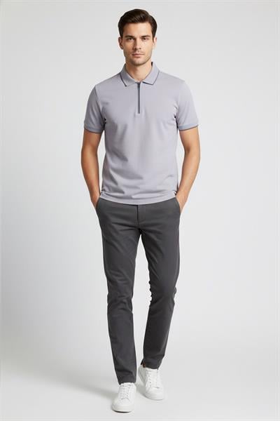 FERMUARLI POLO YAKA ERKEK T-SHIRT Açık Bej