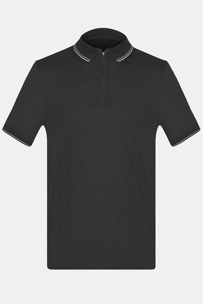FERMUARLI POLO YAKA ERKEK T-SHIRT Siyah