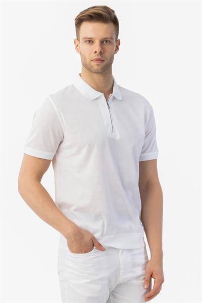 FERMUARLI  POLO YAKA ERKEK T-SHIRT Beyaz