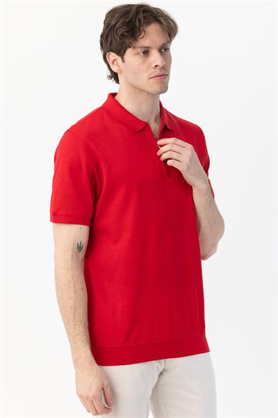 FERMUARLI  POLO YAKA ERKEK T-SHIRT Kırmızı