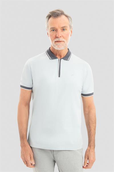 Fermuarlı Polo Yaka  Erkek T-Shirt Açık Gri