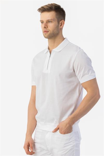 FERMUARLI  POLO YAKA ERKEK T-SHIRT Beyaz
