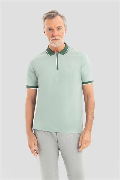 Fermuarlı Polo Yaka  Erkek T-Shirt Açık Yeşil