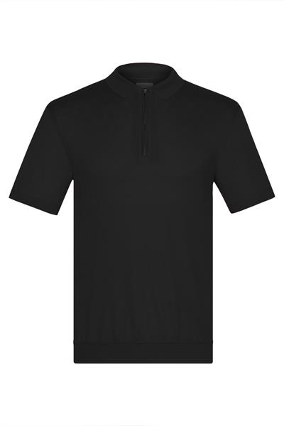 FERMUARLI  POLO YAKA ERKEK T-SHIRT Siyah