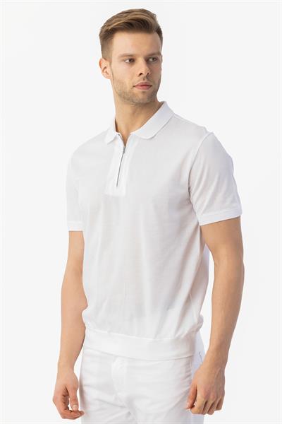 FERMUARLI  POLO YAKA ERKEK T-SHIRT Beyaz