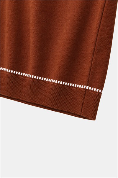 Fermuarlı Polo Yaka Triko T-Shirt Zencefil