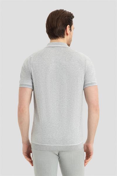 Taş %100 Pamuk Fermuarlı Polo Yaka Triko T-Shirt