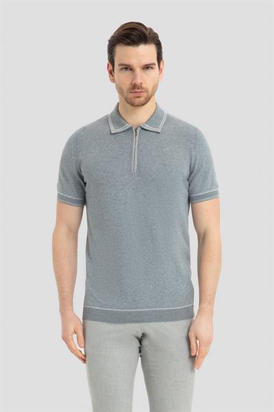 Çelik %100 Pamuk Fermuarlı Polo Yaka Triko T-Shirt