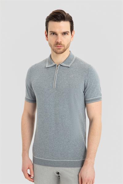 Çelik %100 Pamuk Fermuarlı Polo Yaka Triko T-Shirt