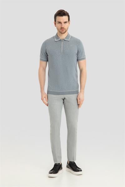 Çelik %100 Pamuk Fermuarlı Polo Yaka Triko T-Shirt