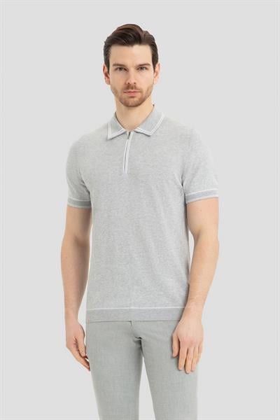 Taş %100 Pamuk Fermuarlı Polo Yaka Triko T-Shirt