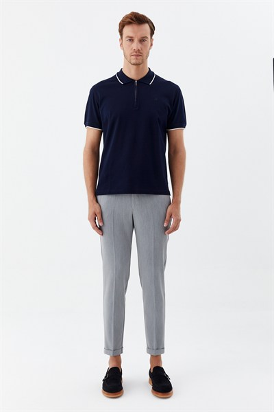 Lacivert Regular Fit %100 Pamuk Fermuarlı Polo Yaka T-shirt