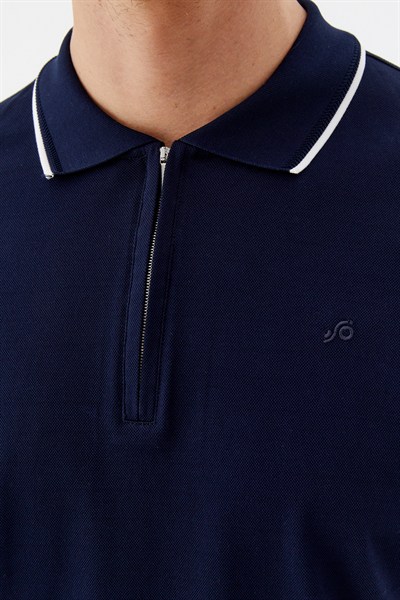 Lacivert Regular Fit %100 Pamuk Fermuarlı Polo Yaka T-shirt