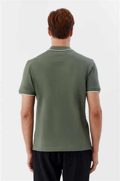 Yeşil Regular Fit %100 Pamuk Fermuarlı Polo Yaka T-shirt