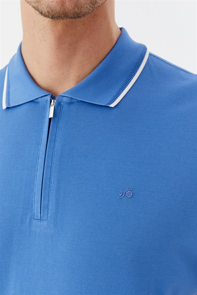 Mavi Regular Fit %100 Pamuk Fermuarlı Polo Yaka T-shirt