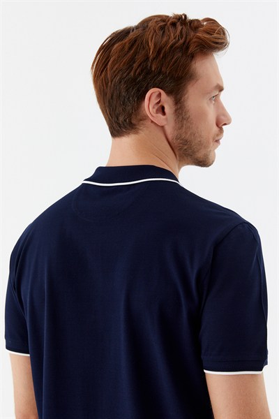 Lacivert Regular Fit %100 Pamuk Fermuarlı Polo Yaka T-shirt