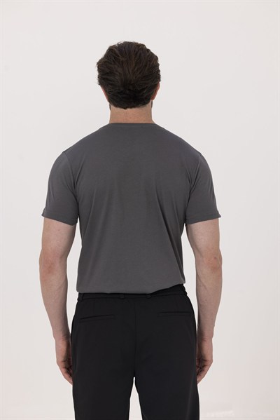 Füme %100 Pamuk Bisiklet Yaka Düz Renk Basic T-Shirt