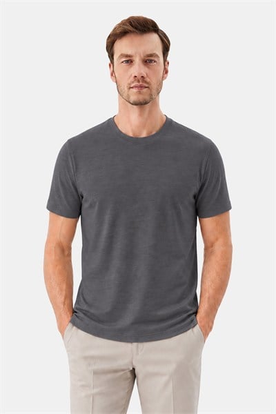 Füme %100 Pamuk Bisiklet Yaka Düz Renk Basic T-Shirt