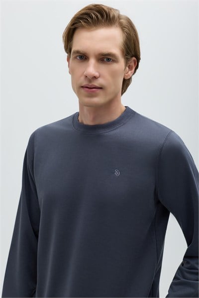 Füme Bisiklet Yaka Basic Erkek Sweatshirt