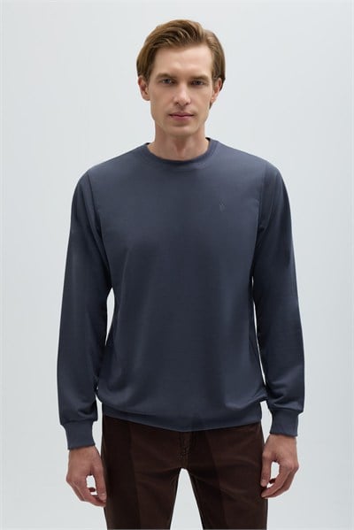 Füme Bisiklet Yaka Basic Erkek Sweatshirt