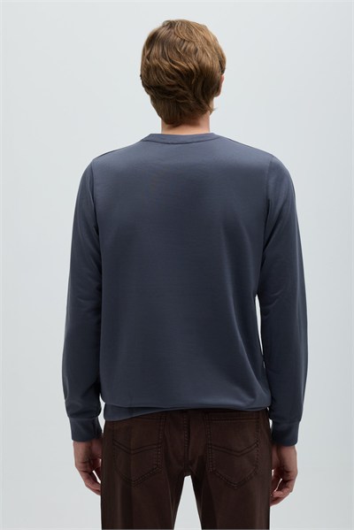Füme Bisiklet Yaka Basic Erkek Sweatshirt