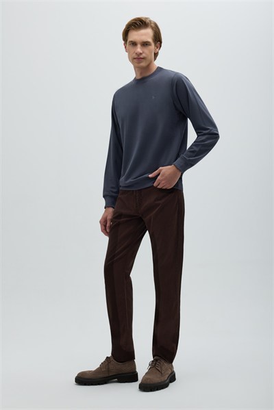 Füme Bisiklet Yaka Basic Erkek Sweatshirt